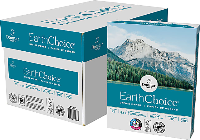 Domtar EarthChoice® Office Multi-Use Printer & Copy Paper, White, Letter (8.5" x 11"), 5000 Sheets Per Case, 20 Lb, 92 Brightness, Case Of 10 Reams