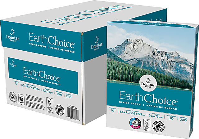 Domtar EarthChoice® Office Multi-Use Printer & Copy Paper, 10 Reams, White, Letter (8.5" x 11"), 5000 Sheets Per Case, 20 Lb, 92 Brightness