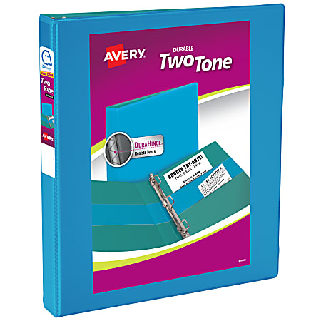 Avery® 3-Ring 2-Tone Durable View Binder, 1" Slant Rings, 49% Recycled, Blue/Teal