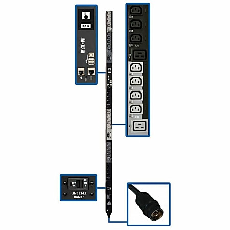 Tripp Lite 10kW 3-Phase PDU, Vertical, Switched, 0U, 24 IEC C13, 6 IEC C19 to L21-30P - 6 ft. Cord, LX Platform, TAA - PDU3EVS6L2130