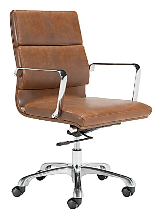 Zuo® Modern Ithaca Mid-Back Chair, Vintage Brown/Chrome
