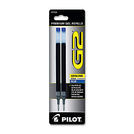 Pilot® G2® Premium Gel Ink Refills, Extra-Fine Point, 0.5 mm, Blue Ink, Pack Of 2