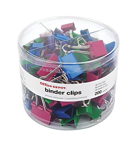 Office Depot&reg; Brand Binder Clip Combo Pack, Assorted Sizes, Assorted Colors, Pack Of 200