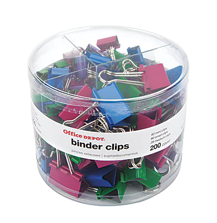 Office Depot® Brand Binder Clip Combo Pack, Assorted Sizes, Assorted Colors, Pack Of 200