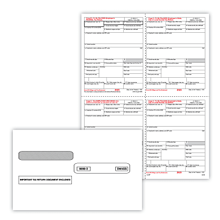 ComplyRight® W-2 Tax Form Set, Recipient Copy Only, 4-Up (Box), 8-1/2" x 11", Pack Of 25 Forms And Envelopes