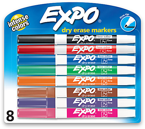 EXPO® Low-Odor Dry-Erase Markers, Fine Point, Assorted Colors, Pack Of 8