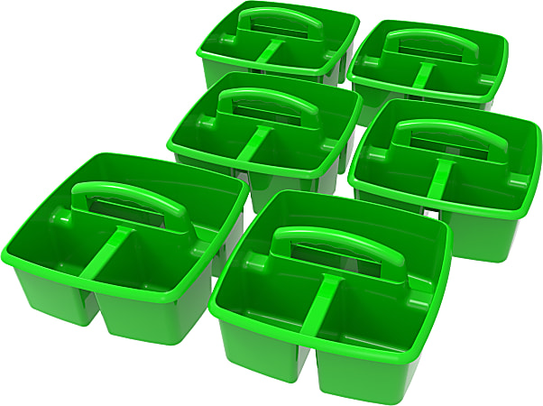 Storex Small Plastic Caddies, 5-1/4"H x 9-1/4"W x 9-1/4"D, Green, 6 Pack