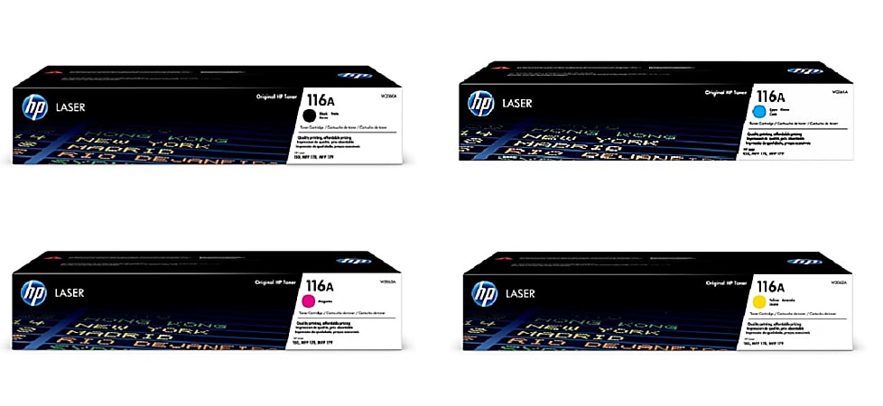 HP 116A 4-Color Black/Cyan/Magenta/Yellow Toner Cartridges, Pack Of 4 Cartridges, HP116ASET-OD
