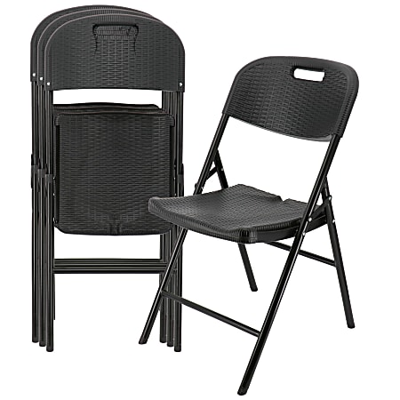 Elama Indoor And Outdoor Rattan Folding Chairs, Black, Pack Of 4 Chairs