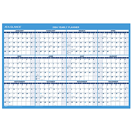 2024 AT-A-GLANCE® Horizontal Reversible Erasable Yearly Wall Calendar, 36" x 24", January to December 2024, PM20028