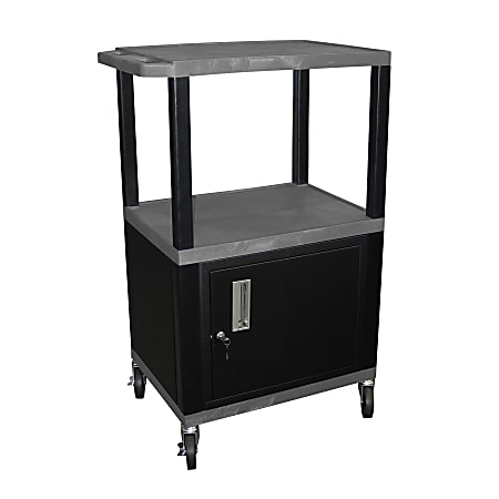 H. Wilson Plastic Utility Cart With Locking Cabinet, 42 1/2"H x 24"W x 18"D, Gray/Black