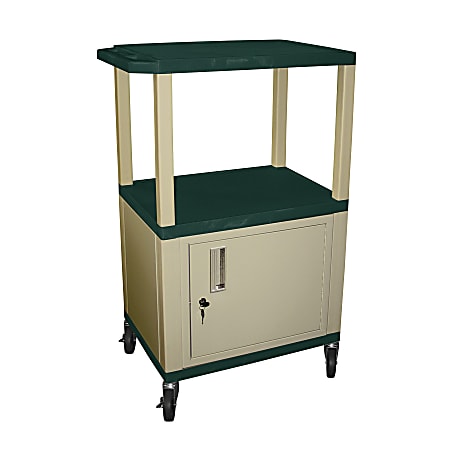 H. Wilson Plastic Utility Cart With Locking Cabinet, 42 1/2"H x 24"W x 18"D, Hunter Green/Putty