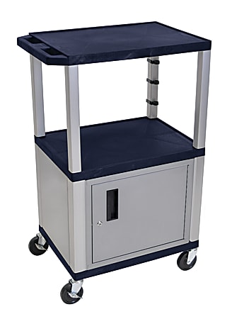 H. Wilson Plastic Utility Cart With Locking Cabinet, 42 1/2"H x 24"W x 18"D, Topaz Blue/Nickel