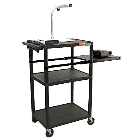 H. Wilson 42" Plastic A/V Cart With Side Shelf And Electrical Assembly, 41"H x 24"W x 18"D, Black