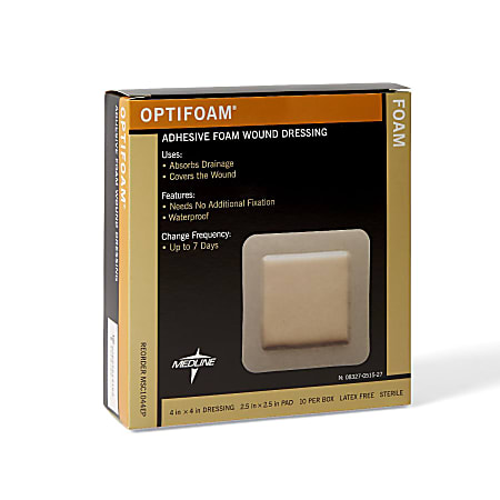 Medline Optifoam Adhesive Dressings, Focus 600, 4" x 4", Tan, Pack Of 10