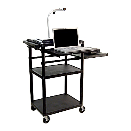 H. Wilson Audio/Visual Cart With Front/Side Shelves And Electrical Assembly, 42"H x 24"W x 18"D, Black