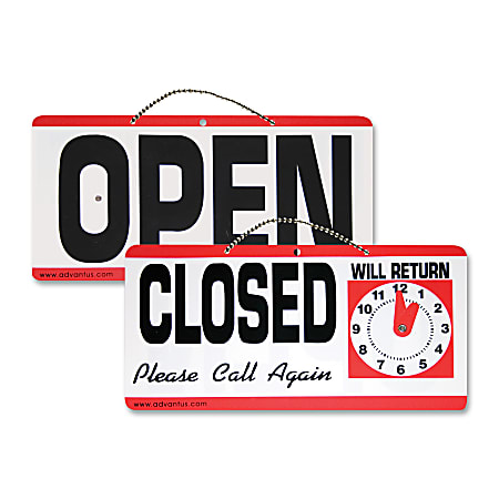 Advantus "Open/Closed" Sign With Clock, 6" x 11 1/2"