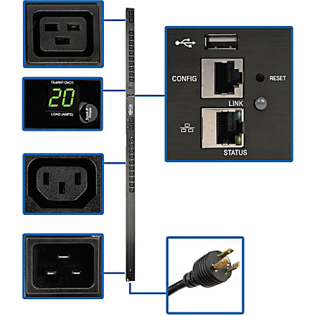Tripp Lite 3.3-3.7kW Single-Phase Monitored PDU, LX Platform Interface, 208/230V Outlets (20 C13/4 C19), C20/L - PDUMNV20HVLX