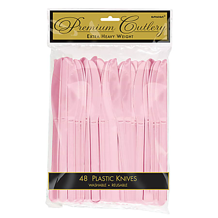 Amscan Premium Plastic Knives, 8", Blush Pink, 48 Knives Per Pack, Set Of 3 Packs