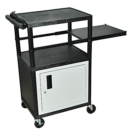 H. Wilson Audio/Visual Cart With Side Shelf And Electrical Assembly, Locking Cabinet, 42"H x 24"W x 18"D, Black/Gray