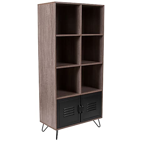 Flash Furniture 60"H 6-Cube Bookcase With Doors, Rustic