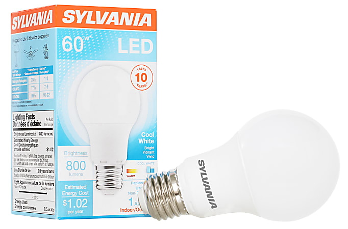 Sylvania A19 800 Lumens LED Bulbs, 8.5 Watt, 4100 Kelvin, Pack Of 6 LED Bulbs 