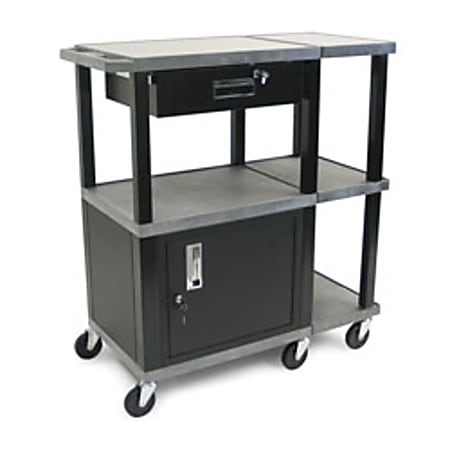 H. Wilson 42" Presentation Station, With Locking Drawer And Cabinet, 42"H x 18"W x 36"D, Gray/Black