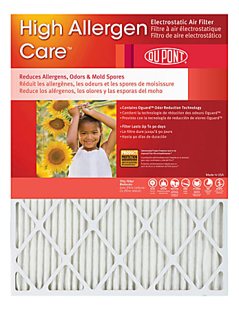DuPont High Allergen Care™ Electrostatic Air Filters, 21"H x 19"W x 1"D, Pack Of 4 Filters