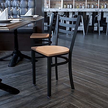 Flash Furniture Ladder Back Restaurant Accent Chair, Natural Seat/Black Frame