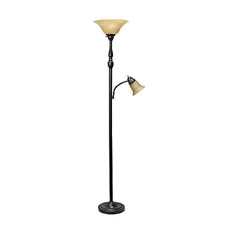 Lalia Home Torchiere Floor Lamp With Reading Light, 71"H, Restoration Bronze/Amber