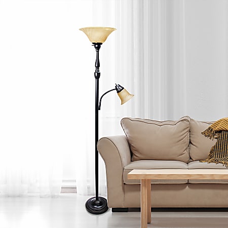 Lalia Home Torchiere Floor Lamp With Reading Light 71 H Restoration BronzeAmber Office Depot