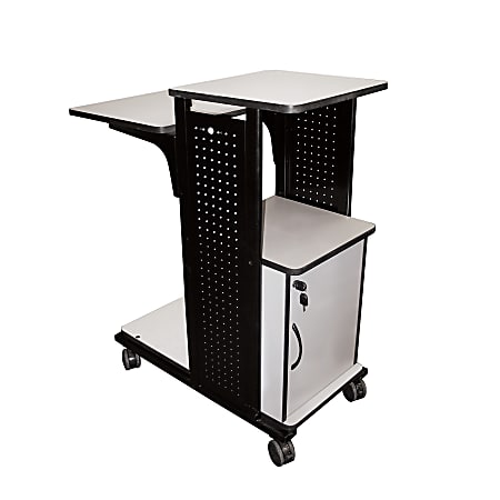 H. Wilson Audio/Visual Stand With Laminate Shelves, Locking Cabinet, 38 1/16"H x 18 1/4"W x 34 1/16"D, Gray/Black