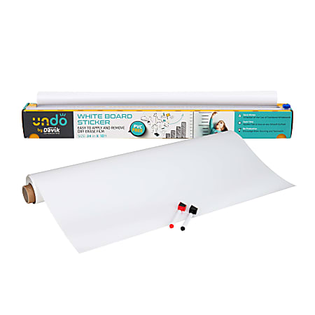 Mind Reader Non-Magnetic Dry-Erase White Board Adhesive Roll, 2-4/5"H x 2-3/5"W x 26-1/5"D, White Vinyl Frame
