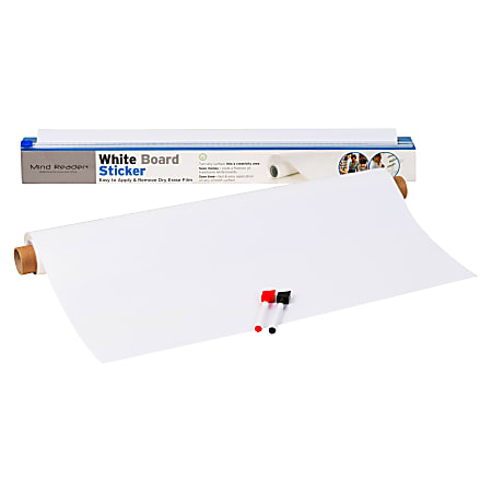 Mind Reader Non-Magnetic Dry-Erase White Board Adhesive Roll, 2-4/5"H x 2-3/5"W x 26-1/5"D, White Vinyl Frame