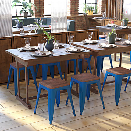 Flash Furniture Backless Table-Height Stools With Wooden Seats, Royal Blue, Set Of 4 Stools