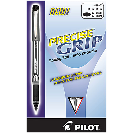 Pilot® Precise Grip™ Liquid Ink Rollerball Pens, Extra Fine Point, 0.5 mm, Black Metallic Barrel, Black Ink, Pack Of 12 Pens