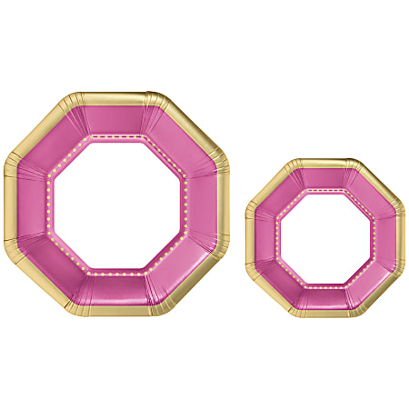 Amscan Octagonal Premium Plates, Bright Pink, 20 Plates Per Pack, Case Of 2 Packs