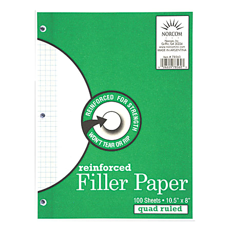 Norcom Reinforced Filler Paper, 8" x 10 1/2", Graph-Ruled, White, Pack Of 100