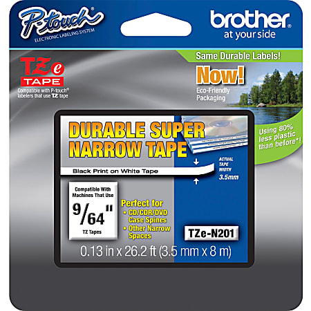 Brother® TZN-201 Black-On-White Non-Laminated Tape, 0.14" x 26.2'