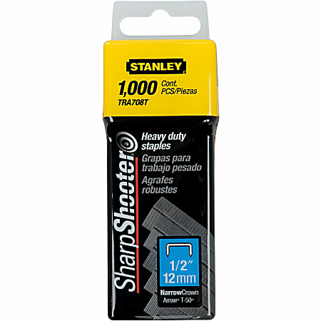 Stanley SharpShooter Heavy-Duty 1/2" Staples - Heavy Duty - 1/2" - 1/2" Leg - 3/8" Crown - Silver - 1000 / Box