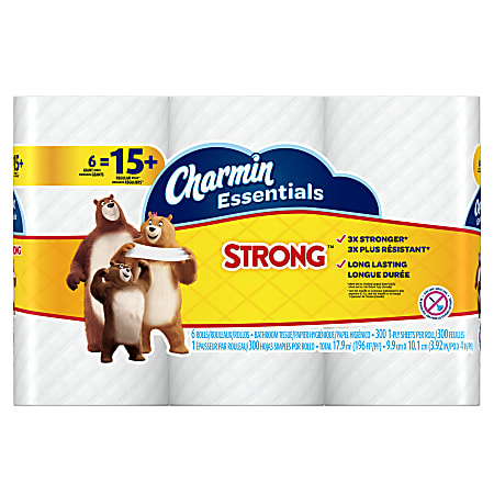 Charmin® Essentials® Strong 1-Ply Toilet Paper, 300 Sheets Per Roll, Pack Of 6 Rolls