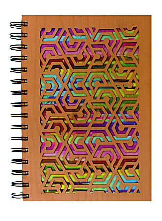 Inkology Laser Cut Journals, 5-7/8" x 8-1/4", College Ruled, 192 Pages (96 Sheets), Rainbow Wood, Pack Of 6 Journals