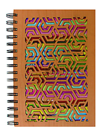 Inkology Laser Cut Journals, 5-7/8" x 8-1/4", College Ruled, 192 Pages (96 Sheets), Rainbow Wood, Pack Of 6 Journals