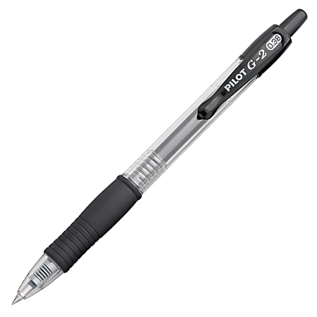 Pilot G2 Retractable Gel Pens, Ultra Fine Point, 0.38 mm, Clear Barrels, Black Ink, Pack Of 12