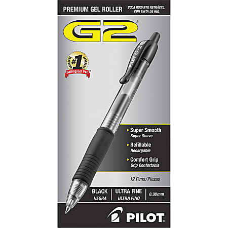 Pilot G 2 Retractable Gel Pens Ultra Fine Point 0.38 mm Clear Barrels Black  Ink Pack Of 12 - Office Depot