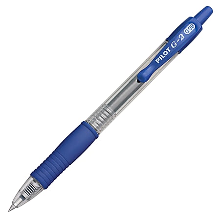 Pilot® G-2® Retractable Gel Pens, Ultra Fine Point, 0.38 mm, Clear Barrels, Blue Ink, Pack Of 12