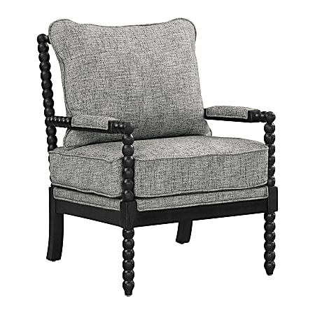 Office Star Eliza Fabric/Wood Spindle Accent Chair, 37”H x 26-1/4”W x 32-1/4”D, Graphite