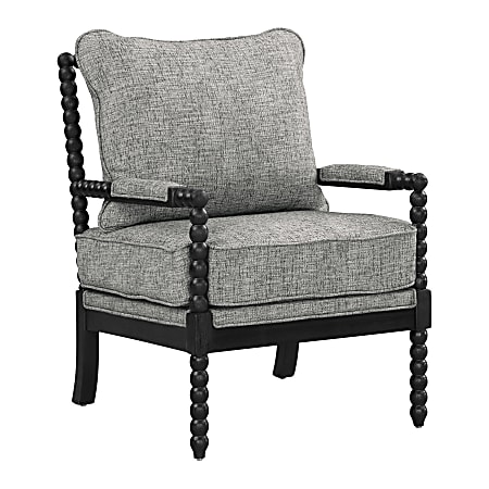 Office Star Eliza Fabric/Wood Spindle Accent Chair, 37”H x 26-1/4”W x 32-1/4”D, Graphite