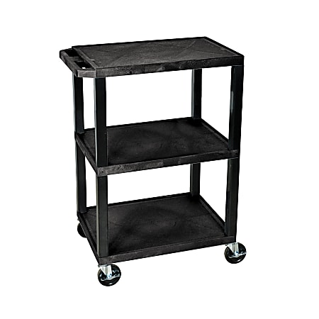 RW Clean Black Plastic Small Heavy-Duty Rolling Utility Cart - 3 Shelves -  32 x 17 x