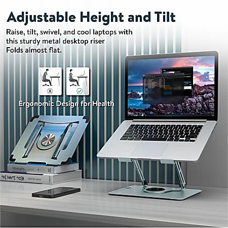 Uncaged Ergonomics Swivel Laptop Stand for Desk Adjustable Laptop Riser Cooler with 360 Rotation Up to 15.6 Screen Support 19 lb Load Capacity 10.2 Width x 10 Depth Desk Metal Ocean Blue Office Depot